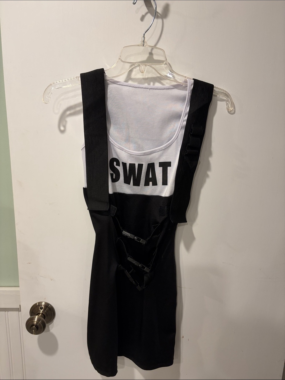 Leg Avenue XS SWAT Graphic Tank Dress w/ Harness Straps black & white sleeveless